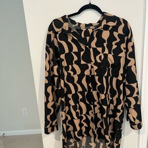 Black and Tan Patterned Blouse two piece